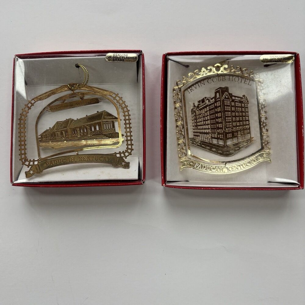 2 Nation’s Treasures Kentucky  Xmas Ornaments Genuine 24K Gold Finish Brass